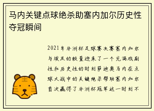 马内关键点球绝杀助塞内加尔历史性夺冠瞬间